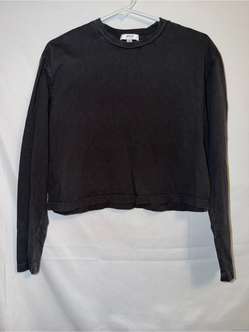 AGOLDE Mason Cropped Long Sleeve Tee Black Organic Cotton S - Picture 2 of 6